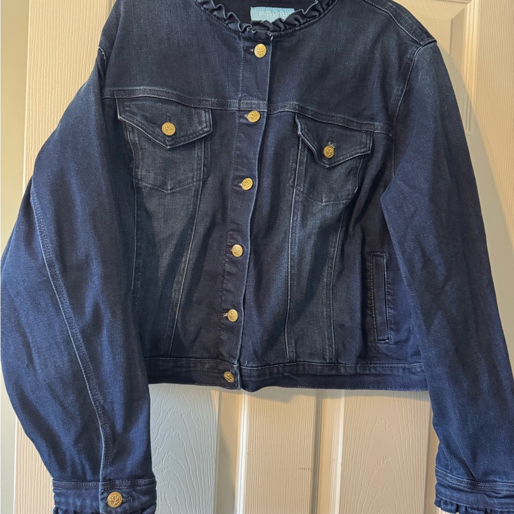 Draper James Navy Denim Jacket with Brass Accents